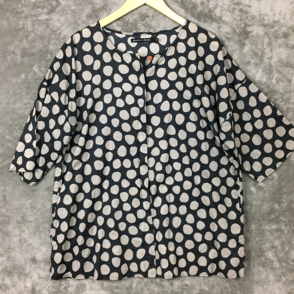 Gudrun Sjoden Tunic Top Women M Grey Polka Dot Boho Lagenlook Organic Cotton Art